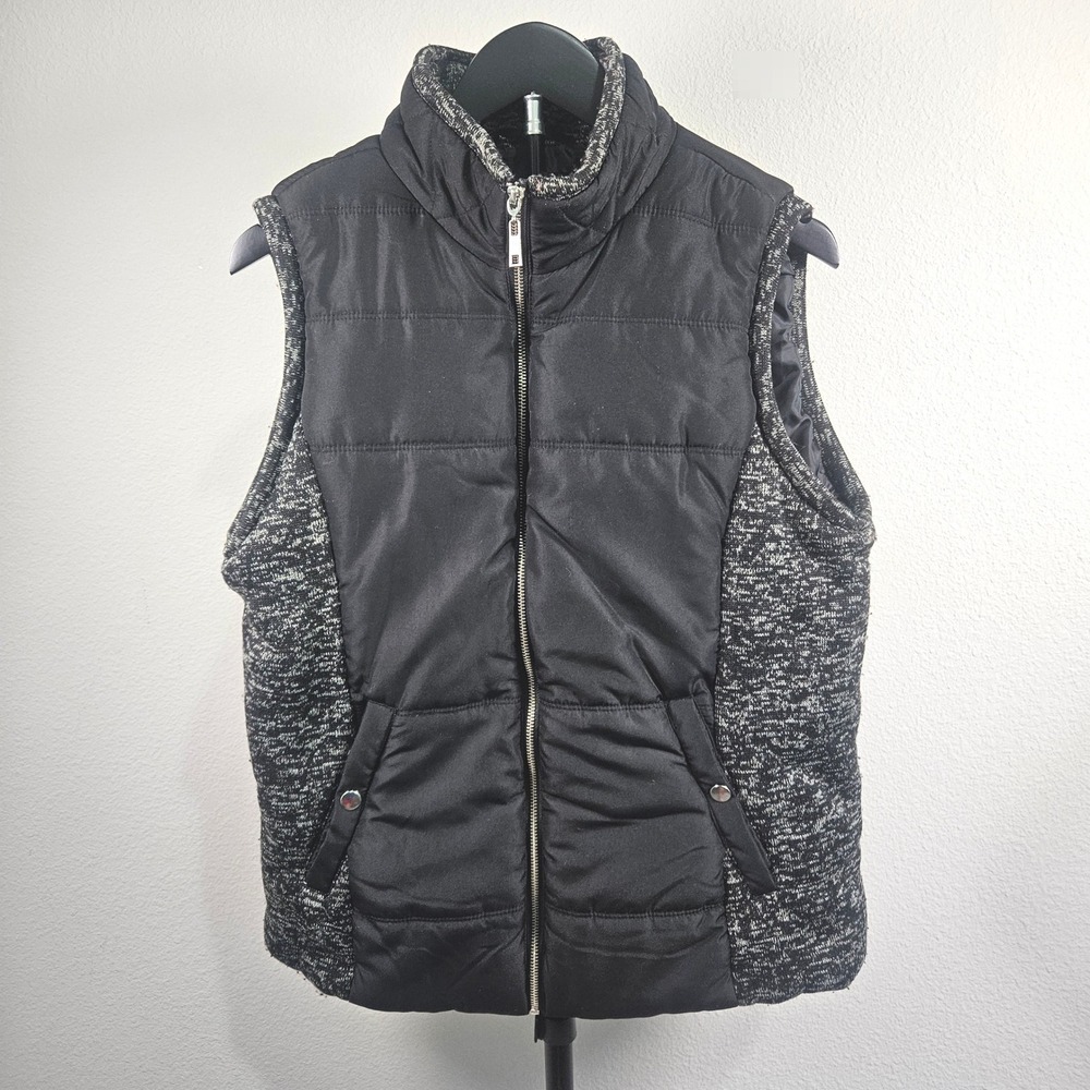 Jason Maxwell Puffer Vest Womens Large Black Gray Mixed Media Quilted Gorpcore